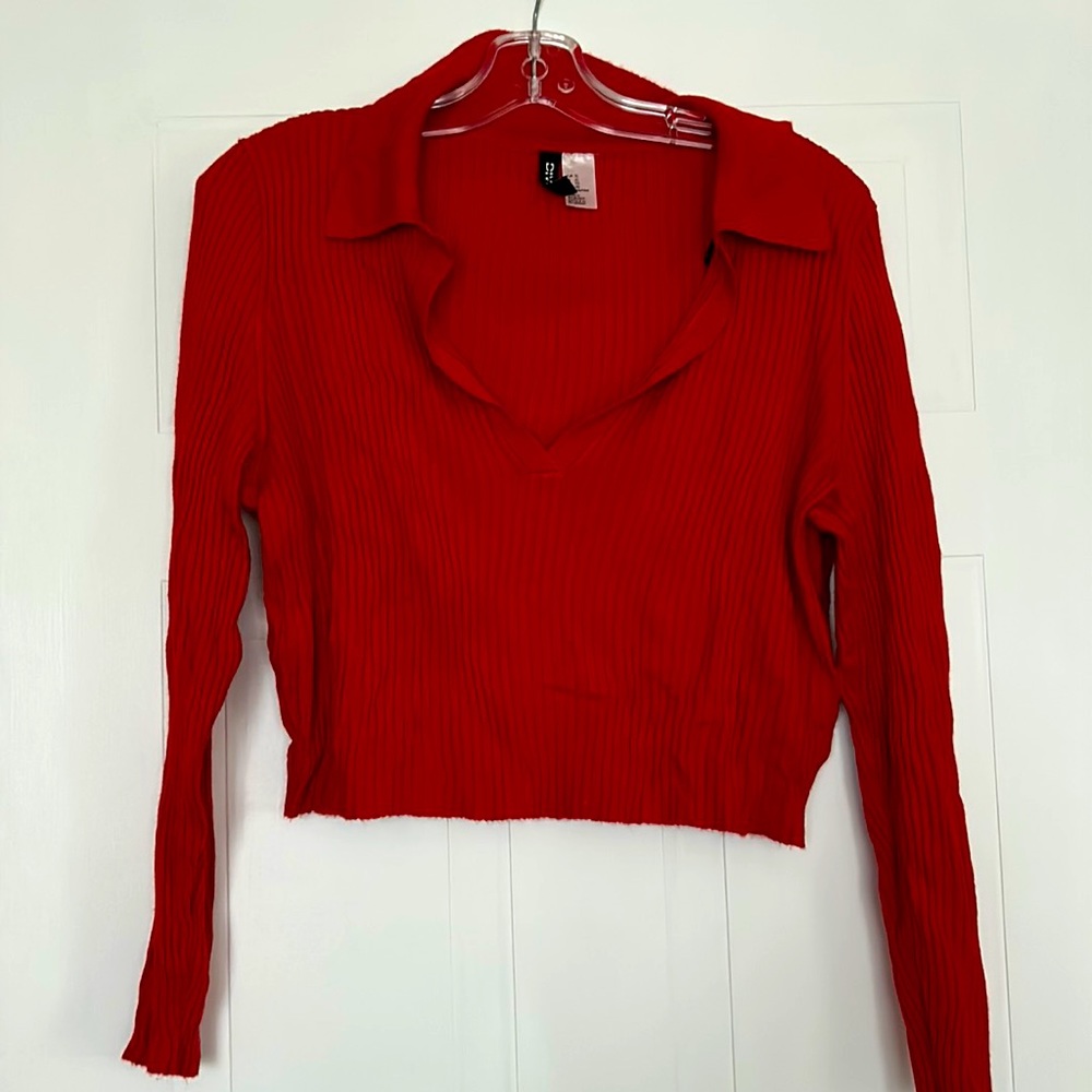 Red Long Sleeve Crop Top